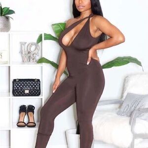 Brown Hollow-Out Bodycon Jumpsuit